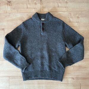L.L.Bean Gray Lambswool Pullover Sweater Small Mock Neck Button Collar